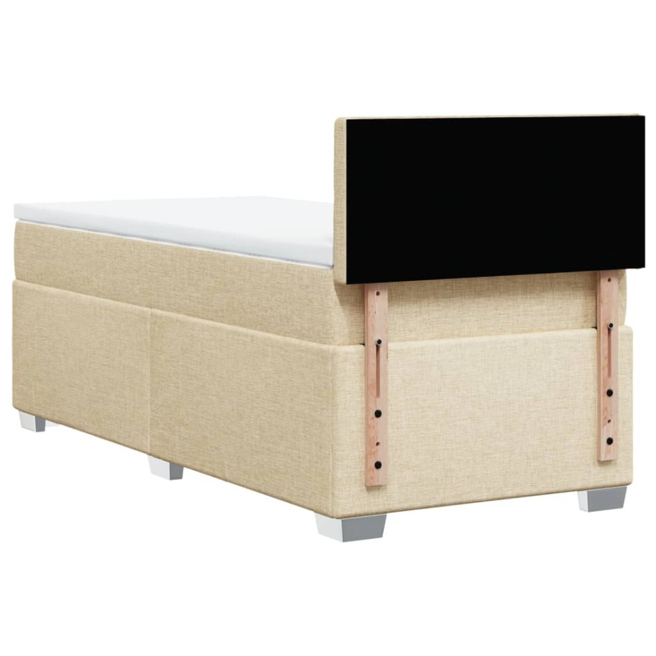 Cama box spring con colchón tela color crema 90x200