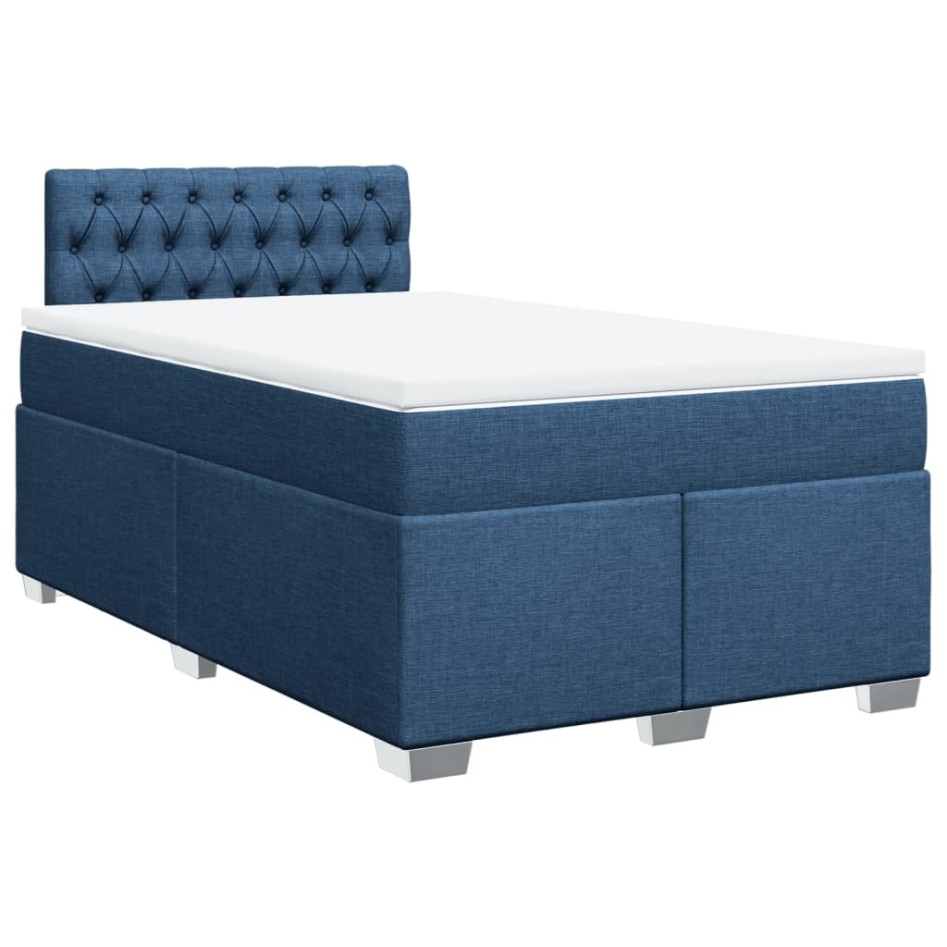 Cama box spring con colchón tela azul 120x190