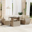 Juego de sofás jardín con cojines 6 pzas ratán sintético beige