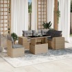 Juego de sofás jardín con cojines 6 pzas ratán sintético beige