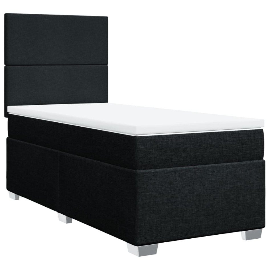 Cama box spring con colchón tela negro 90x200