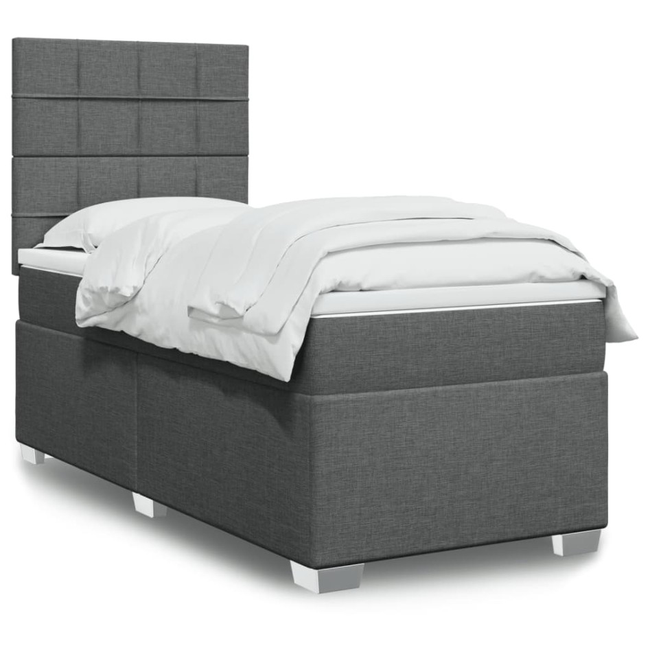 Cama box spring con colchón tela gris oscuro 90x200