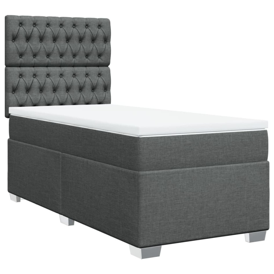 Cama box spring con colchón tela gris oscuro 90x200