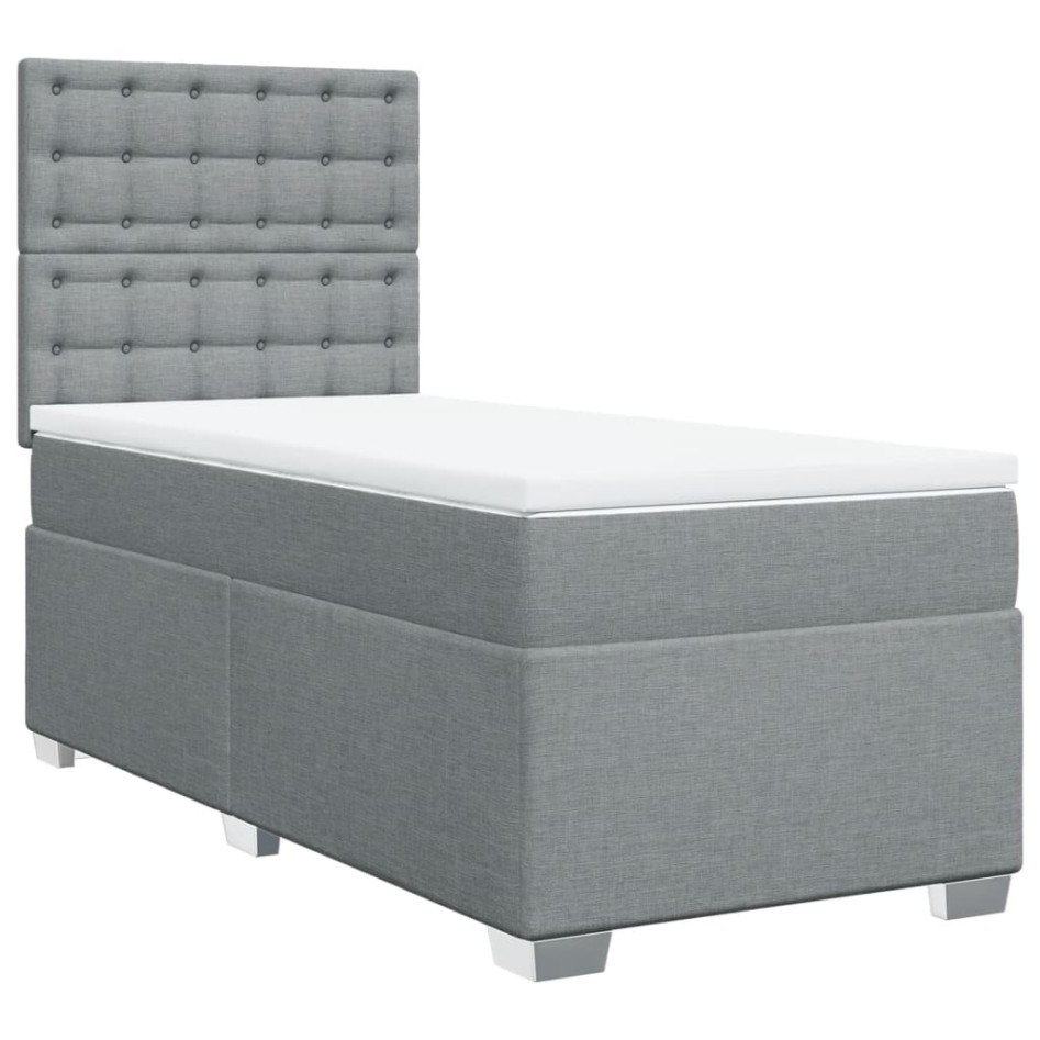Cama box spring con colchón tela gris claro 90x200