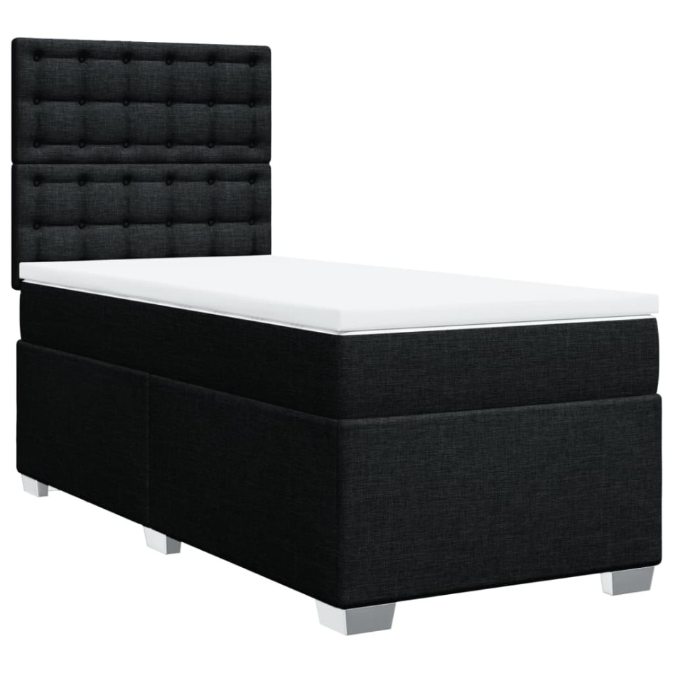 Cama box spring con colchón tela negro 90x200