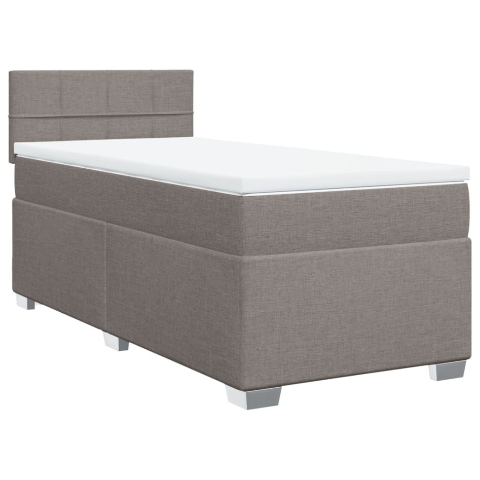 Cama box spring con colchón tela gris taupe 100x200