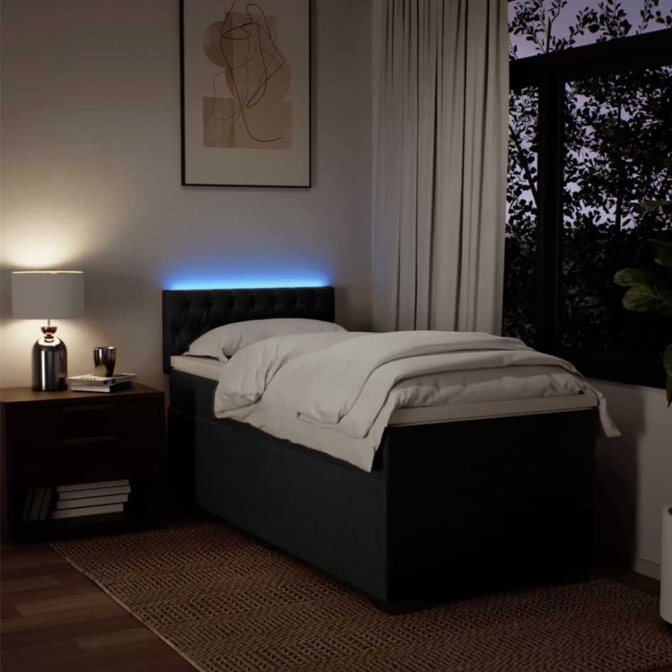 Cama box spring con colchón tela negro 90x190