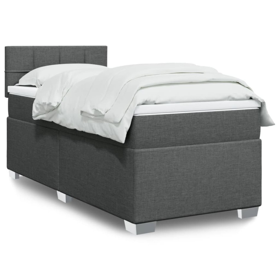 Cama box spring con colchón tela gris oscuro 90x190