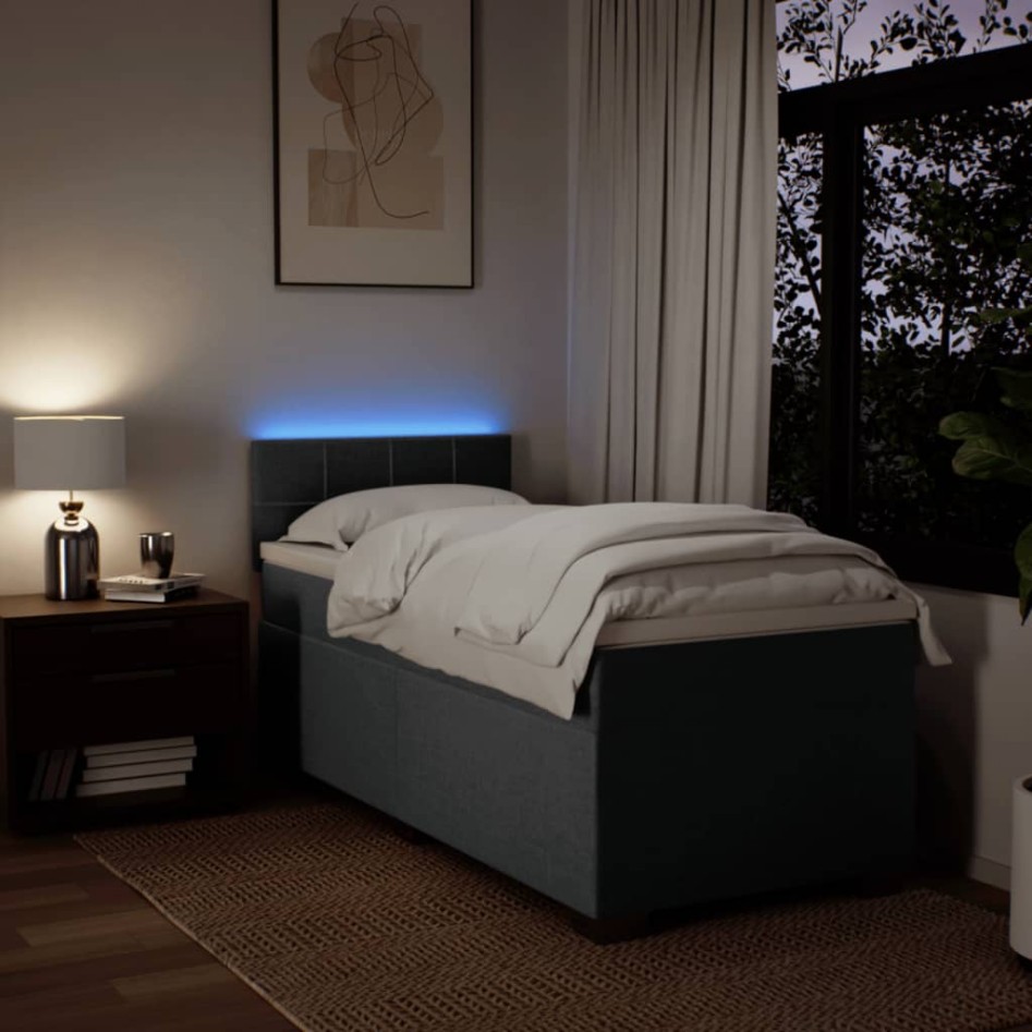 Cama box spring con colchón tela gris oscuro 90x190