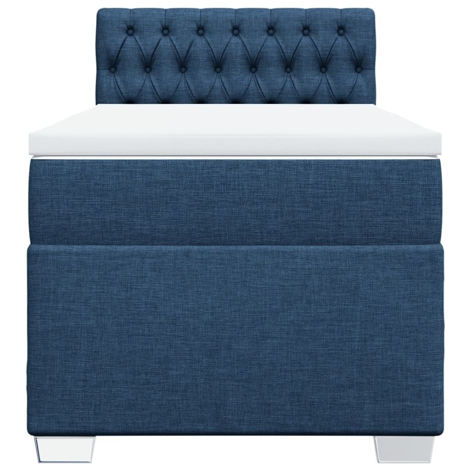 Cama box spring con colchón tela azul 90x200
