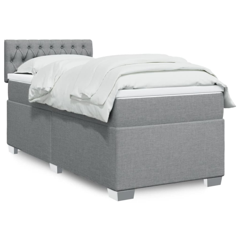 Cama box spring con colchón tela gris claro 90x200