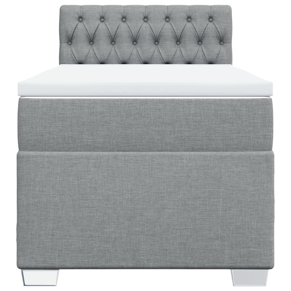 Cama box spring con colchón tela gris claro 90x200