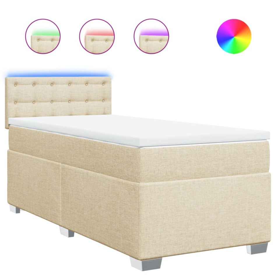 Cama box spring con colchón tela color crema 90x200