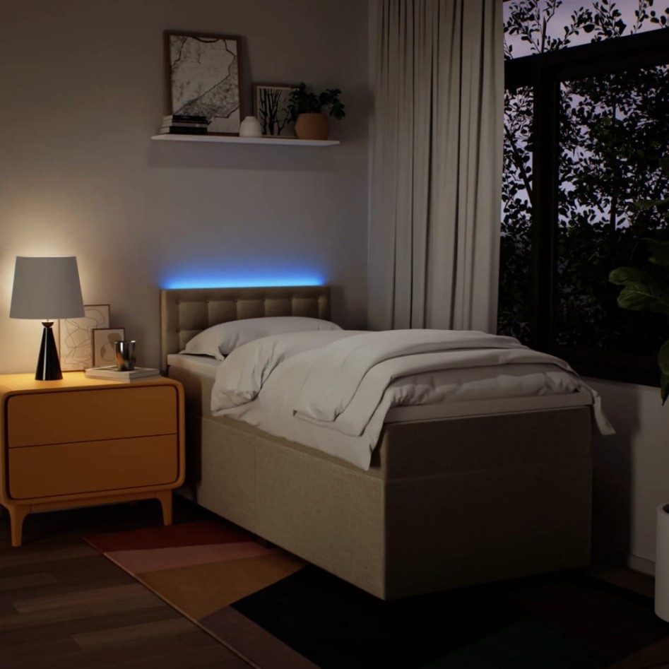 Cama box spring con colchón tela color crema 90x200