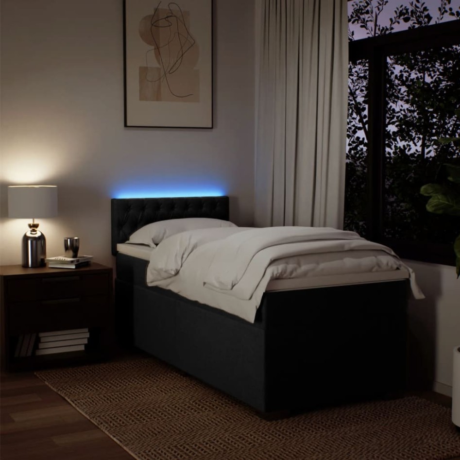 Cama box spring con colchón tela negro 100x200