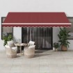 Toldo retráctil manual con luces LED burdeos 450x350 cm
