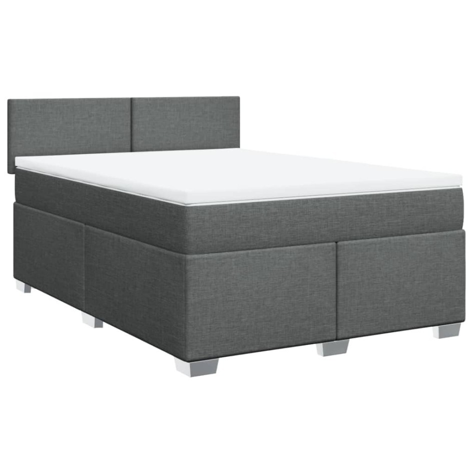 Cama box spring con colchón tela gris oscuro 140x200