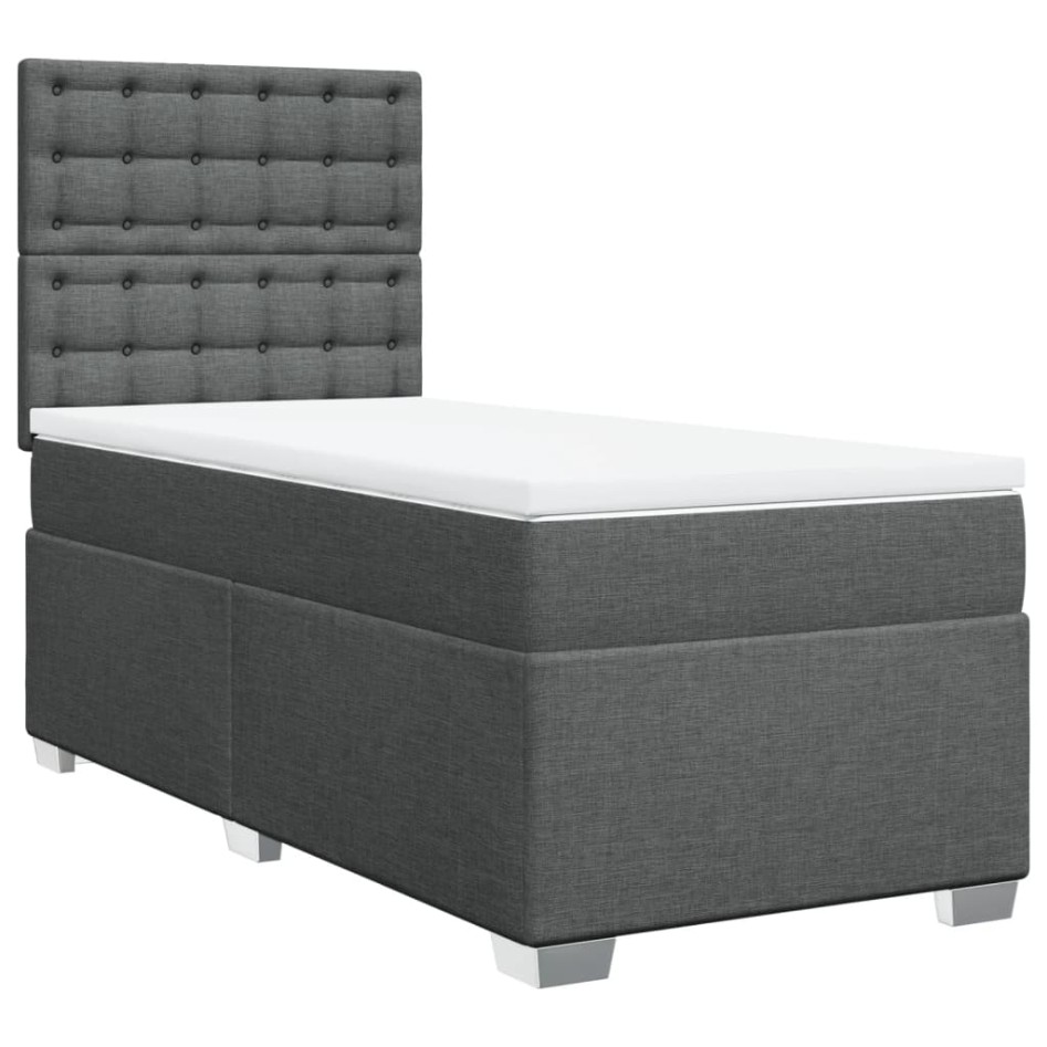 Cama box spring con colchón tela gris oscuro 80x200