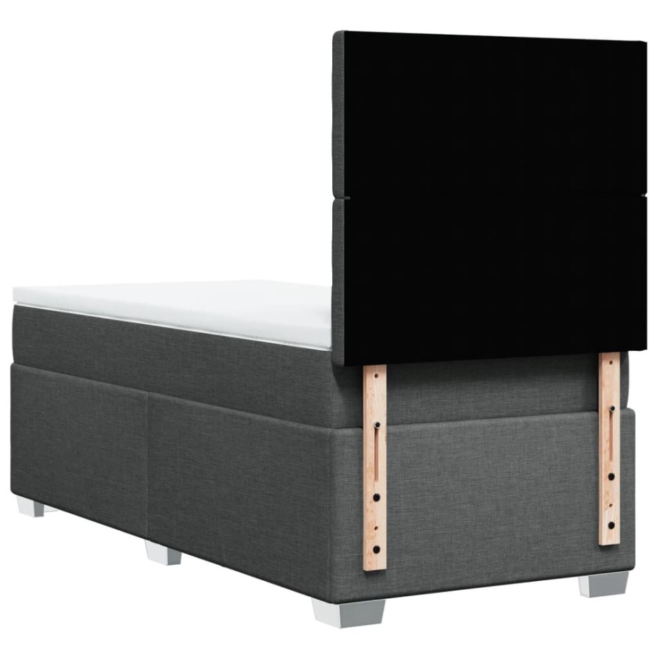 Cama box spring con colchón tela gris oscuro 80x200