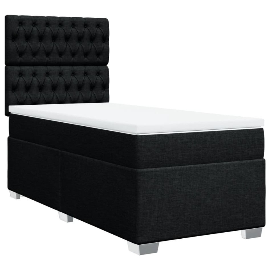 Cama box spring con colchón tela negro 80x200
