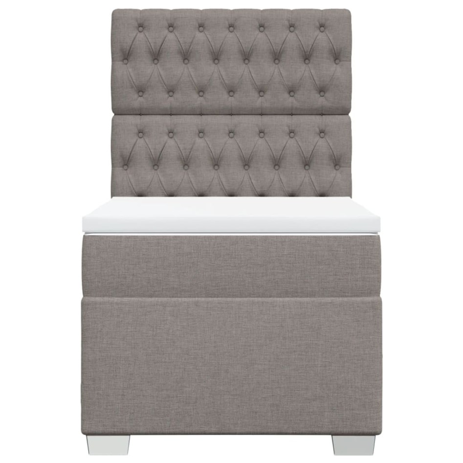 Cama box spring con colchón tela gris taupe 80x200