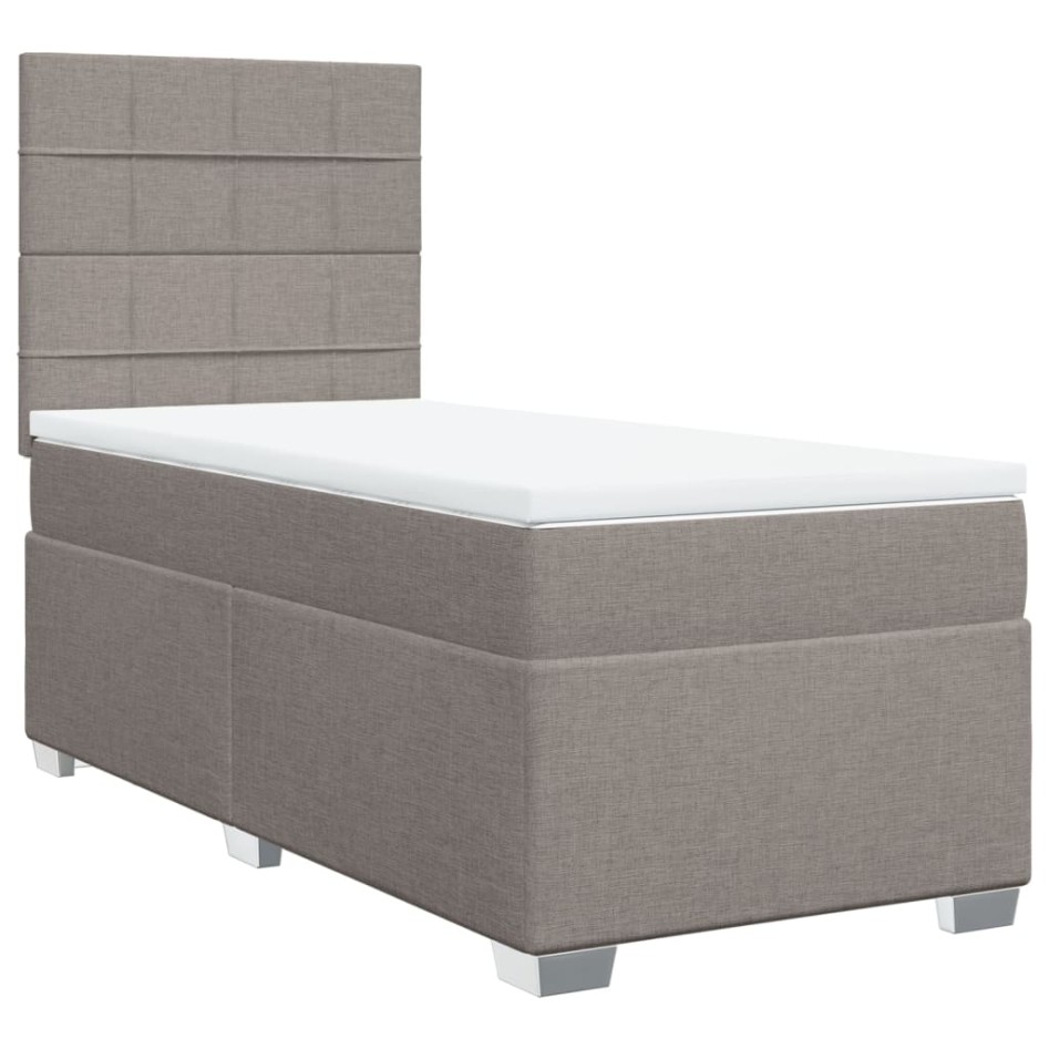 Cama box spring con colchón tela gris taupe 100x200