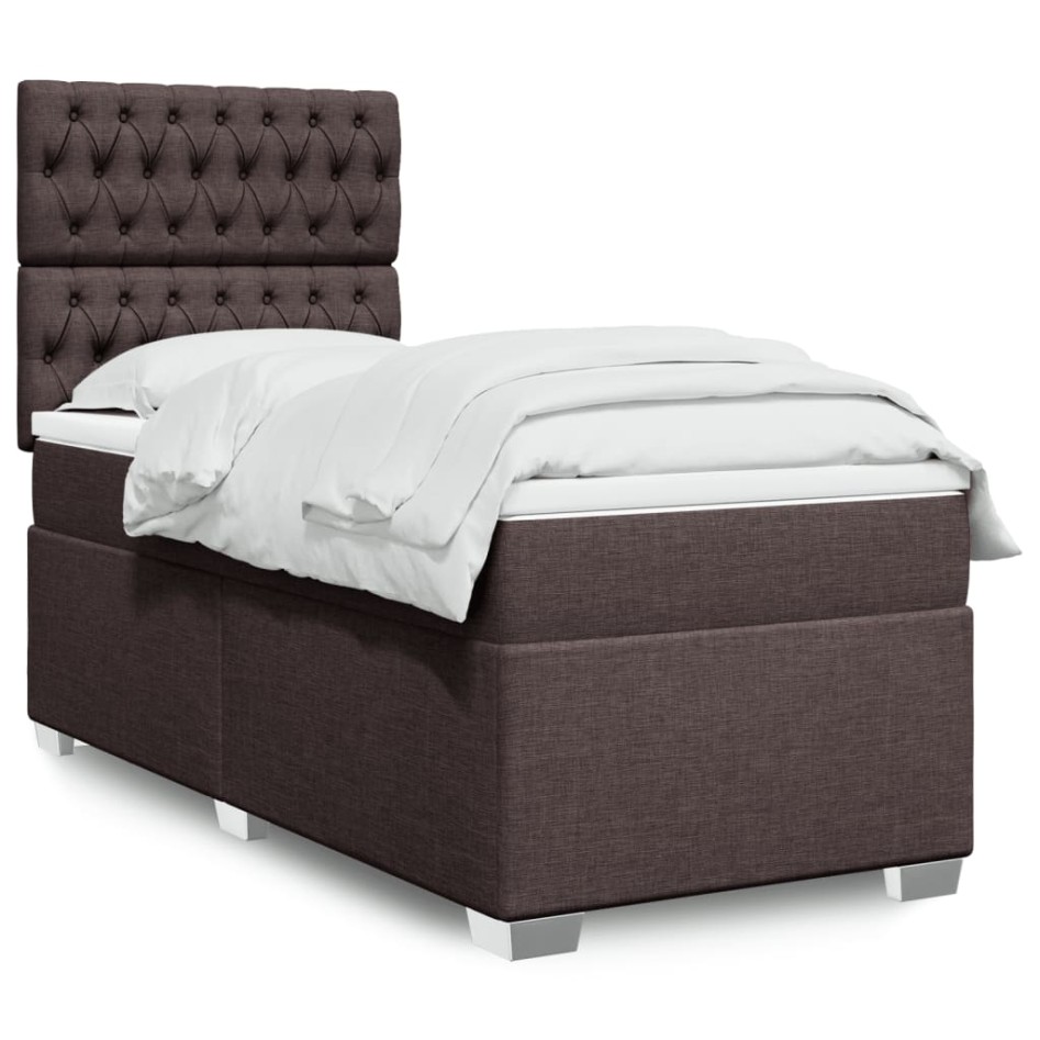 Cama box spring con colchón tela marrón oscuro 90x190