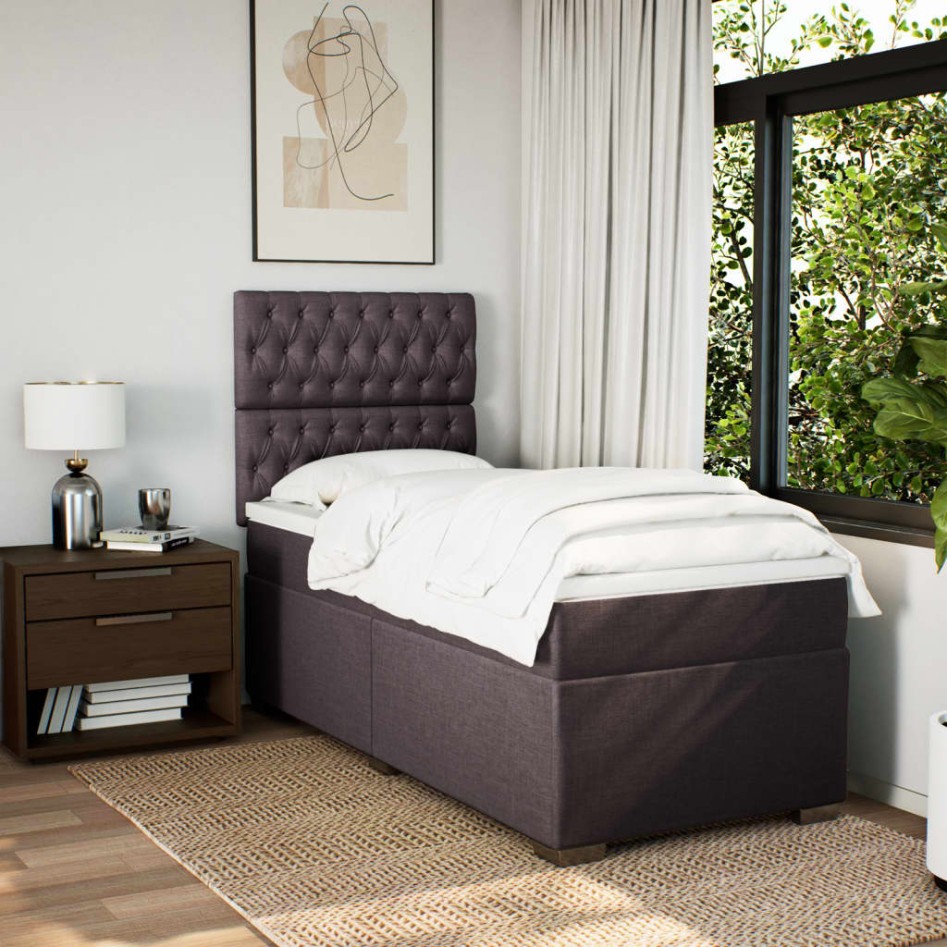 Cama box spring con colchón tela marrón oscuro 90x190