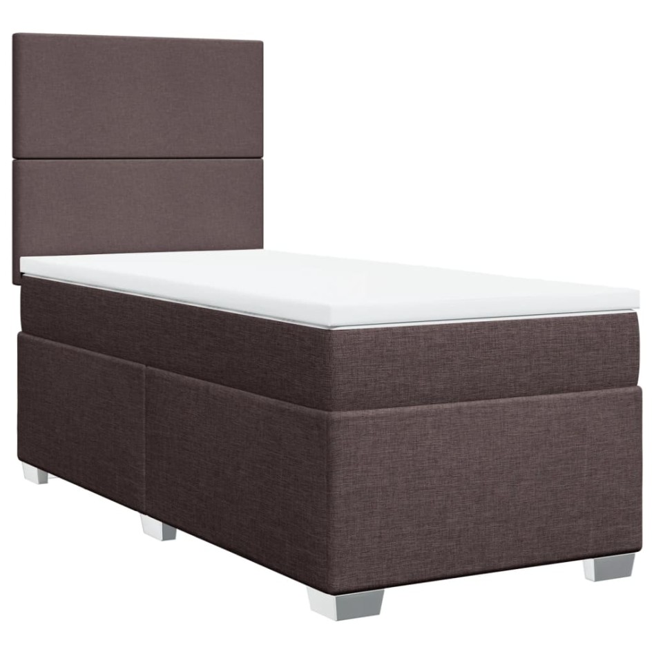 Cama box spring con colchón tela marrón oscuro 90x190