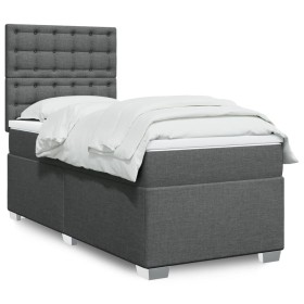 Cama box spring con colchón tela gris oscuro 90x190