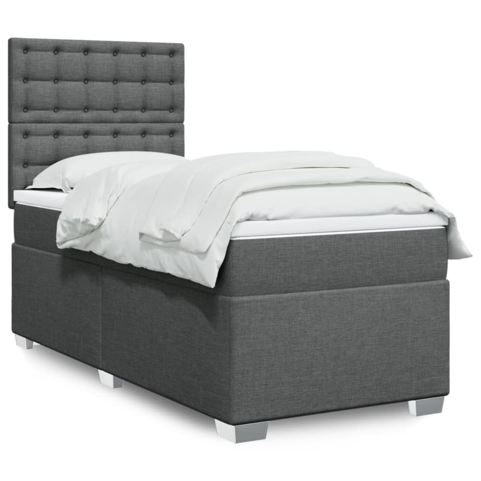 Cama box spring con colchón tela gris oscuro 90x190