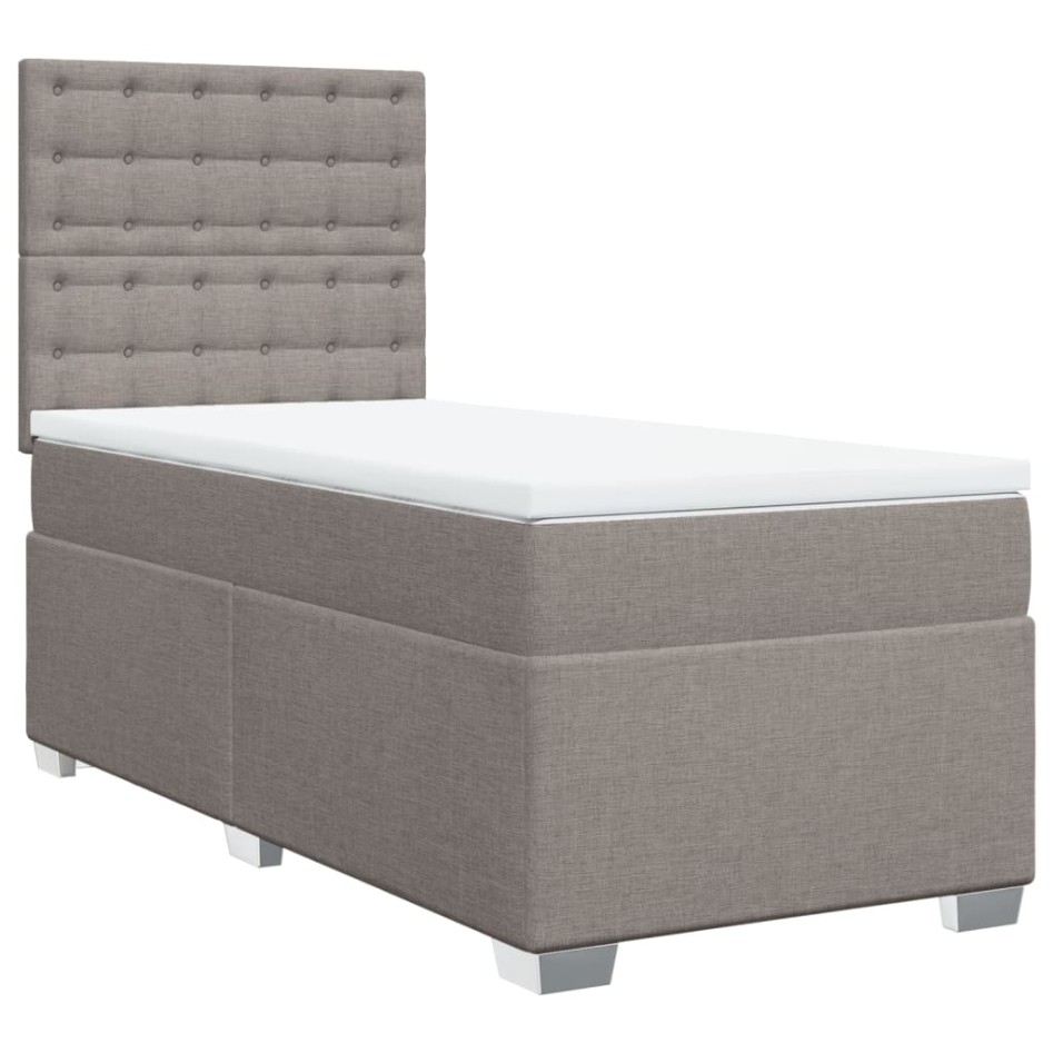 Cama box spring con colchón tela gris taupe 100x200