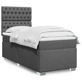 Cama box spring con colchón tela gris oscuro 90x190