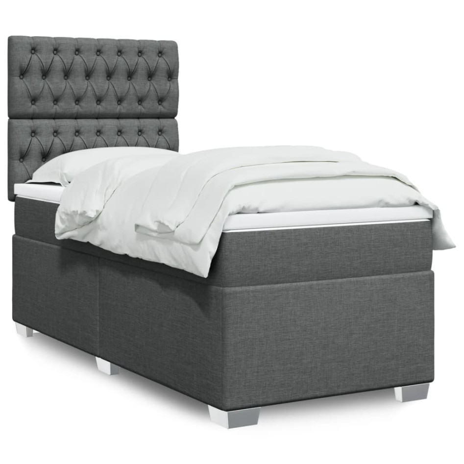 Cama box spring con colchón tela gris oscuro 90x190