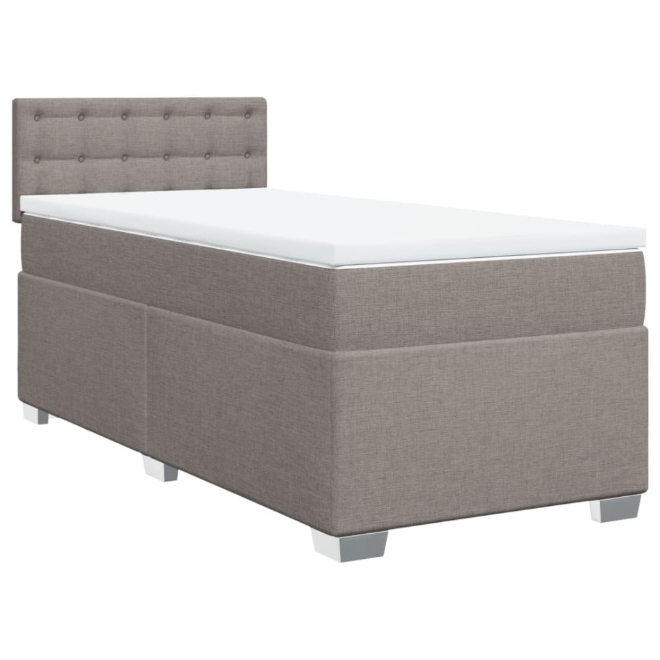 Cama box spring con colchón tela gris taupe 80x200