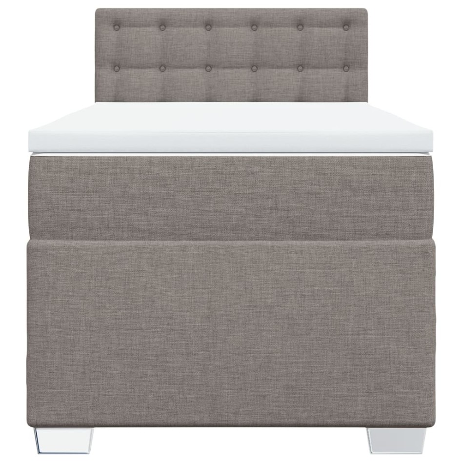 Cama box spring con colchón tela gris taupe 80x200