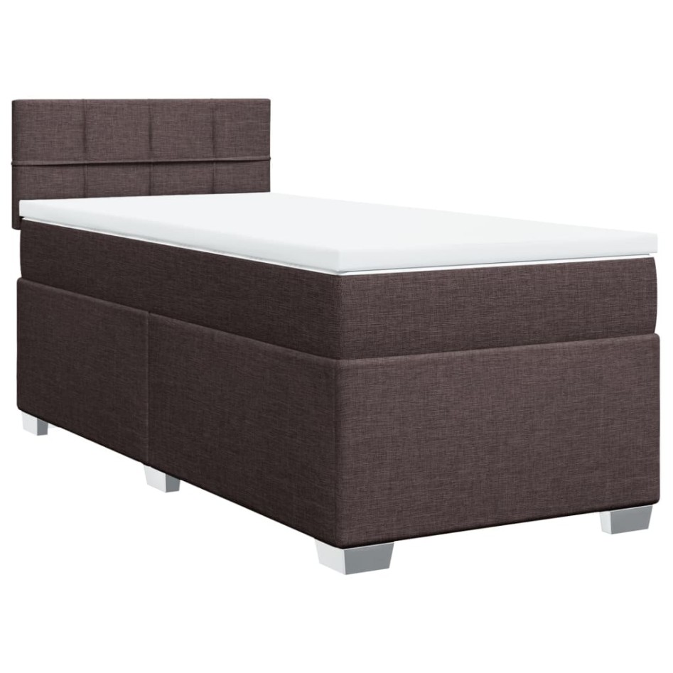 Cama box spring con colchón tela marrón oscuro 90x190