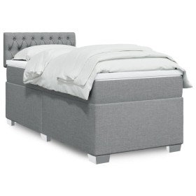 Cama box spring con colchón tela gris claro 90x190