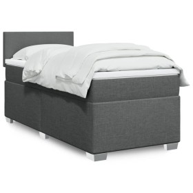 Cama box spring con colchón tela gris oscuro 90x200