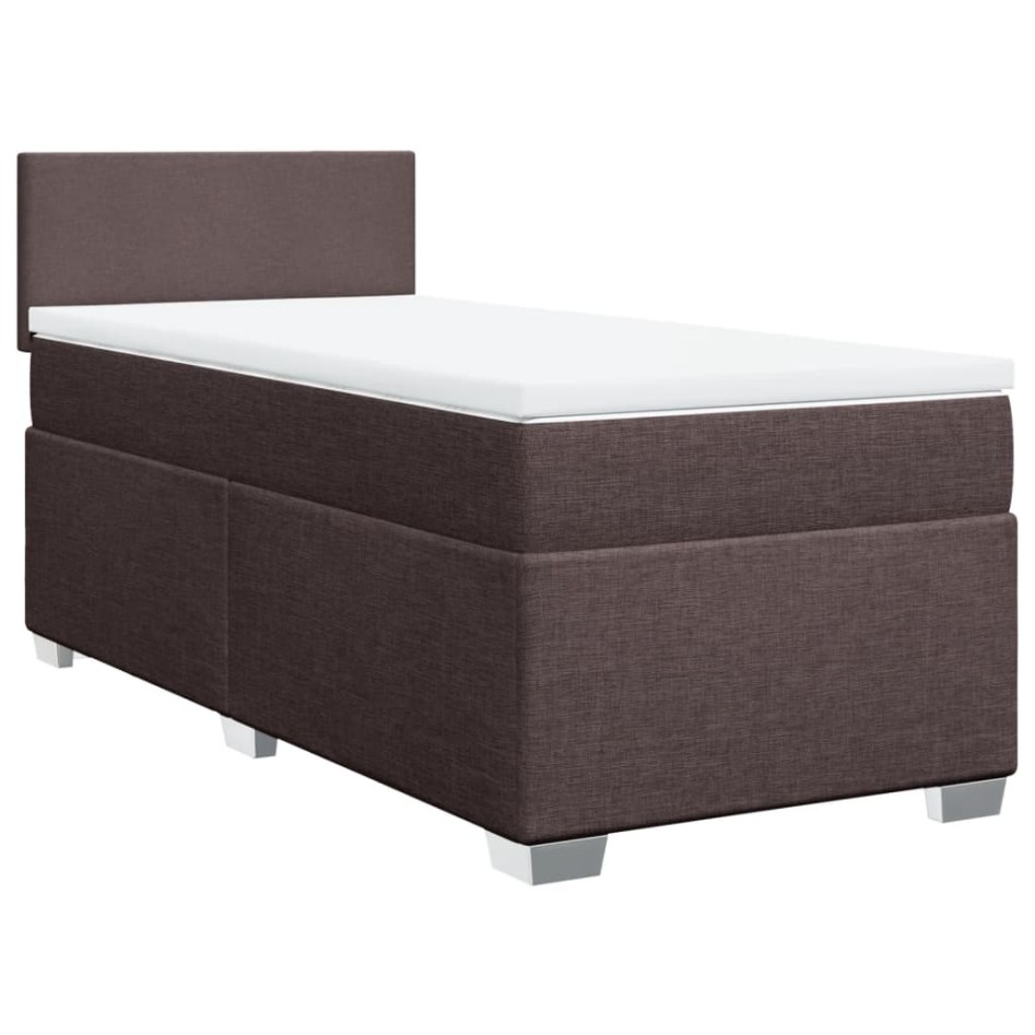 Cama box spring con colchón tela marrón oscuro 90x200