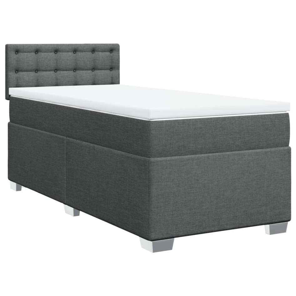 Cama box spring con colchón tela gris oscuro 100x200