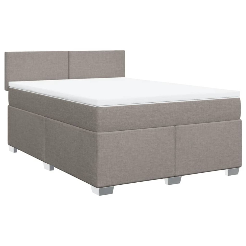 Cama box spring con colchón tela gris taupe 140x190