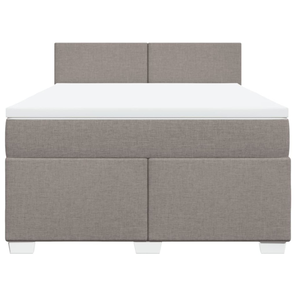 Cama box spring con colchón tela gris taupe 140x190