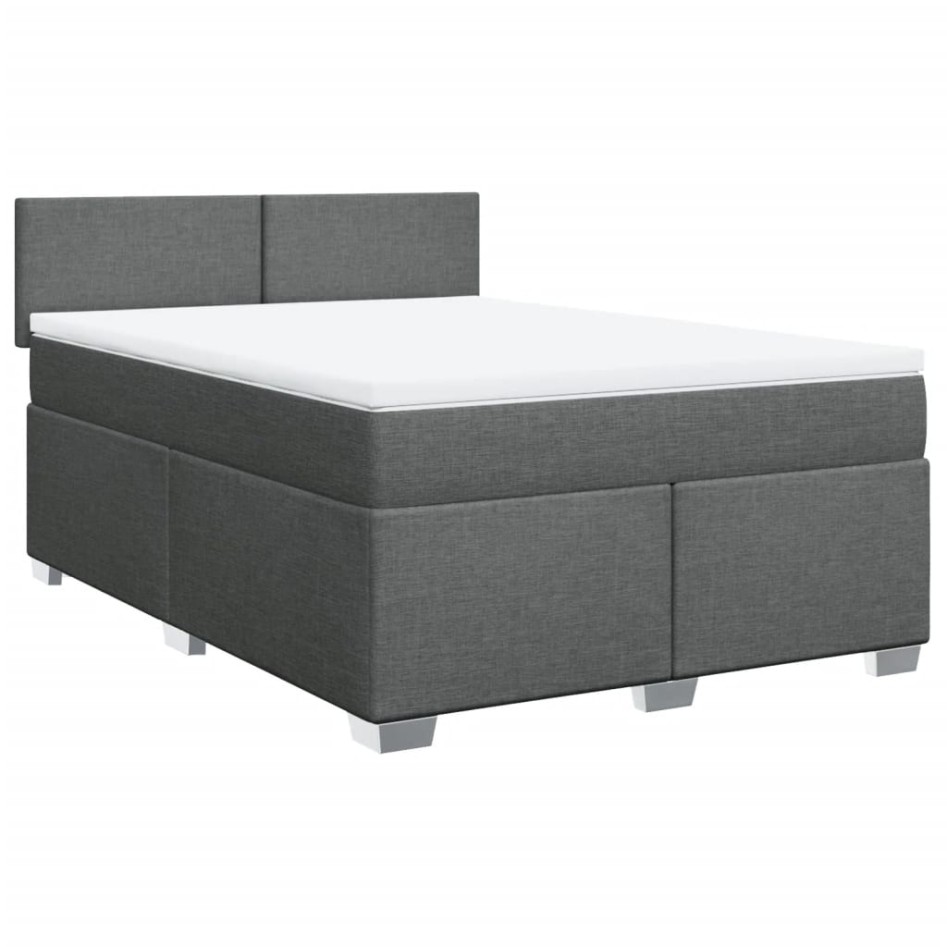 Cama box spring con colchón tela gris oscuro 140x200