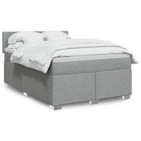 Cama box spring con colchón tela gris claro 160x200