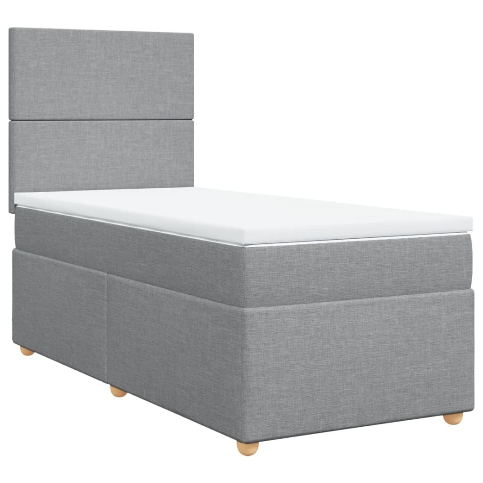 Cama box spring con colchón tela gris claro 80x200