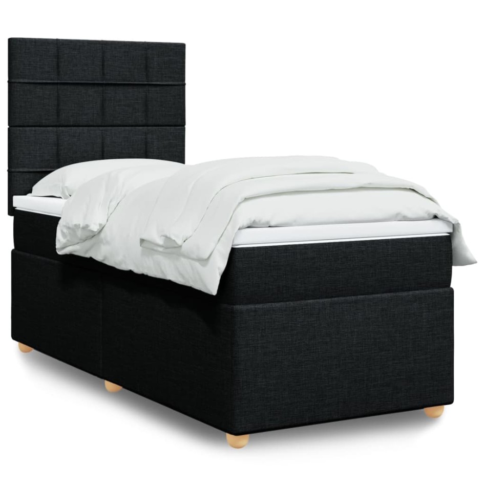 Cama box spring con colchón tela negro 80x200