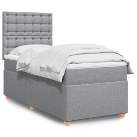 Cama box spring con colchón tela gris claro 80x200