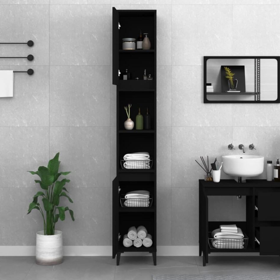 Armario de baño madera contrachapada negro 30x30x190