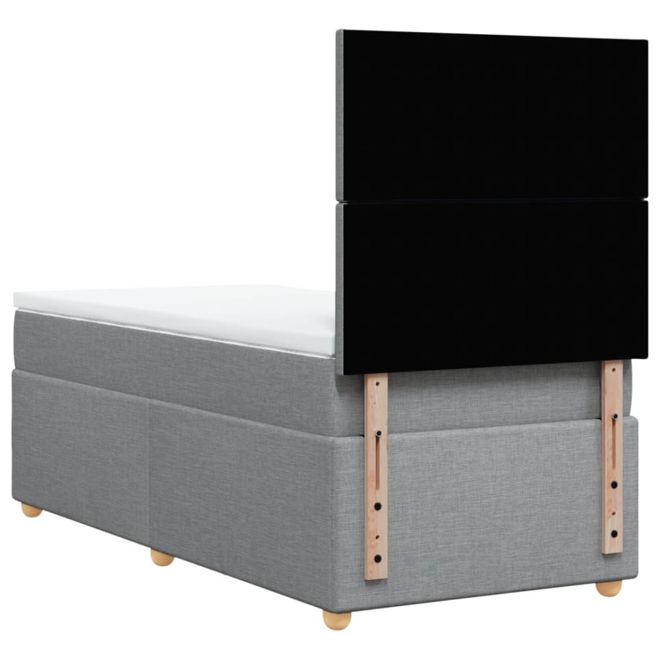 Cama box spring con colchón tela gris claro 90x190